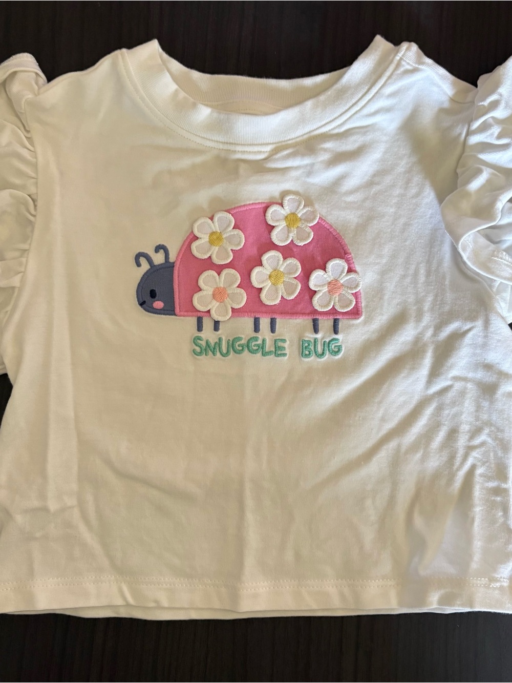 NWOT Little Sleepies White Tee with Pink Ladybug and Daisy Applique
